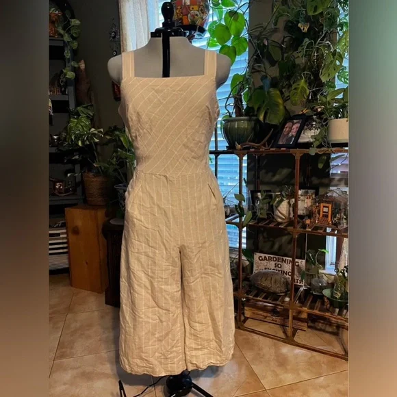 DKNY Beige Striped Jumpsuit - Picture 1 of 3